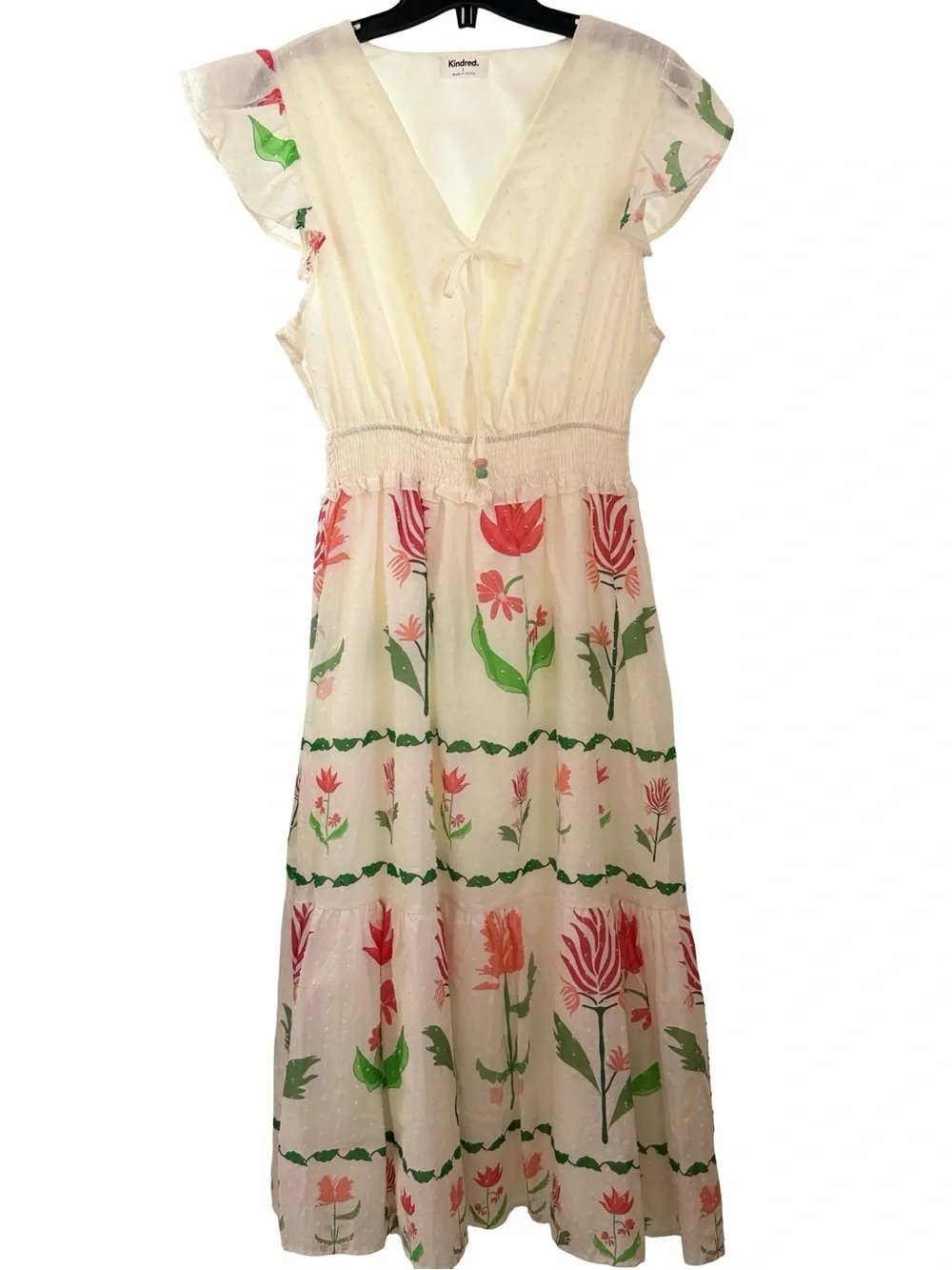 NWT Anthropologie Kindred Cream Midi Dress with Pink and Green Floral Print - Picture 9 of 12